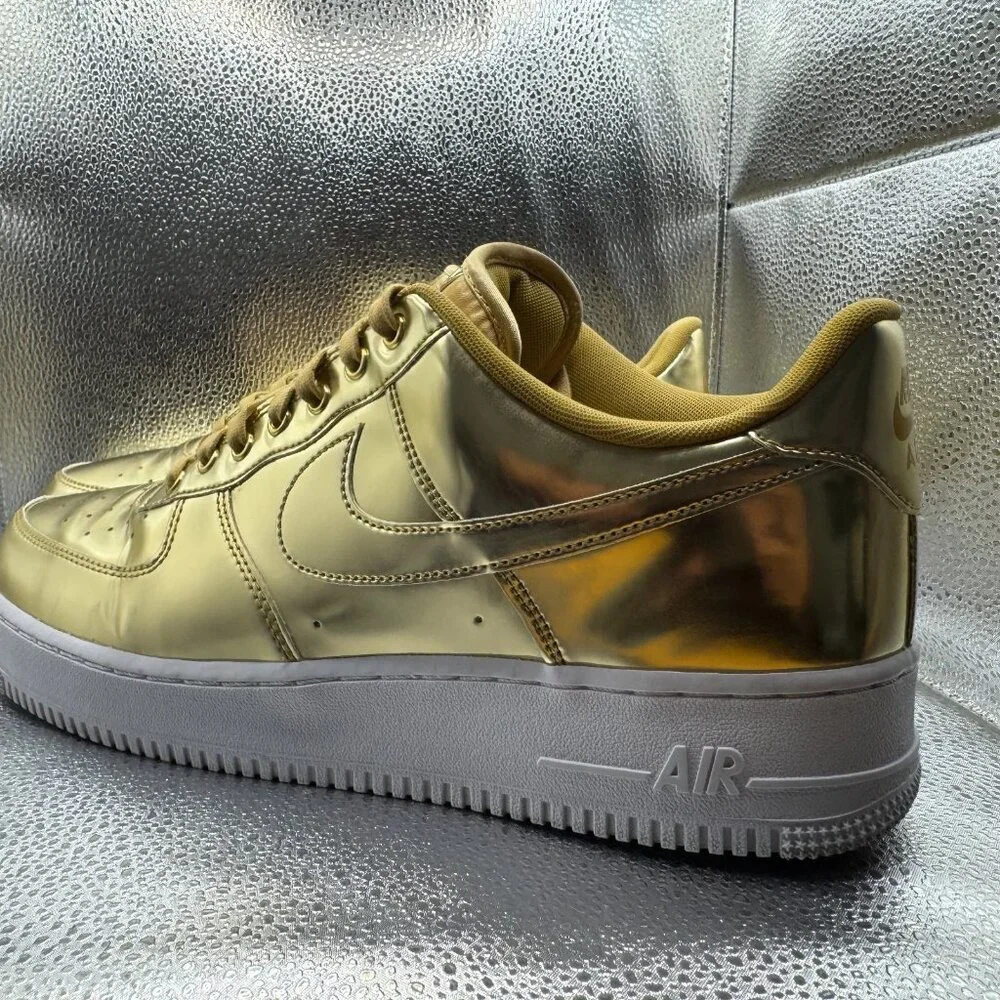 Size 14 - Nike Air Force 1 SP Metallic Gold Womens Leather Sneakers‎ CQ6566-700
